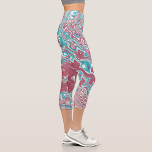 Red and Blue Ripples Capri Leggings
