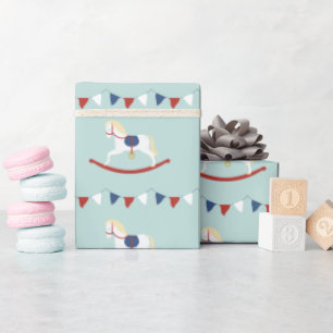 Red and Blue Rocking Horse Wrapping Paper