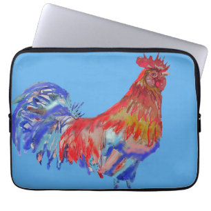 Red and Blue Rooster Watercolor Laptop Case