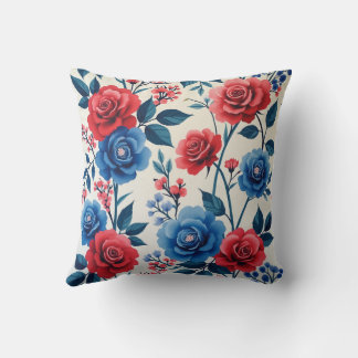 Red and blue roses painting pattern on baby's brea cushion