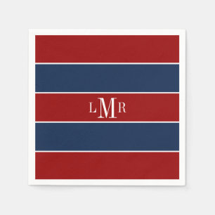 Red and Blue Rugby Stripes 3 Letter Monogram Napkin
