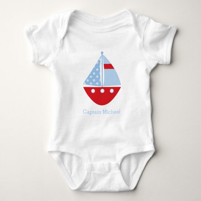 Red and Blue Sailboat Baby Bodysuit (Front)