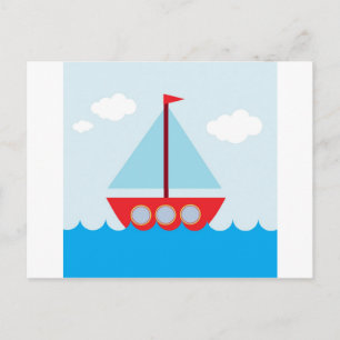 Red and Blue Sailboat on the Sea Postcard