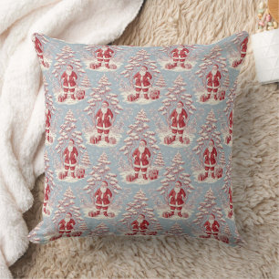 Red and Blue Santa Toile Chinoiserie Cushion