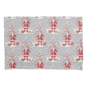 Red and Blue Santa Toile Chinoiserie Pillowcase