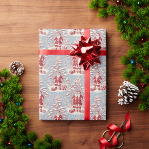 Red and Blue Santa Toile Chinoiserie Wrapping Paper