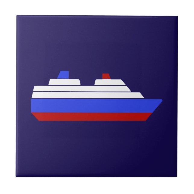 Red and blue sea ship ceramic tile (Front)