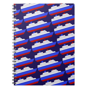 red and blue sea ship notebook