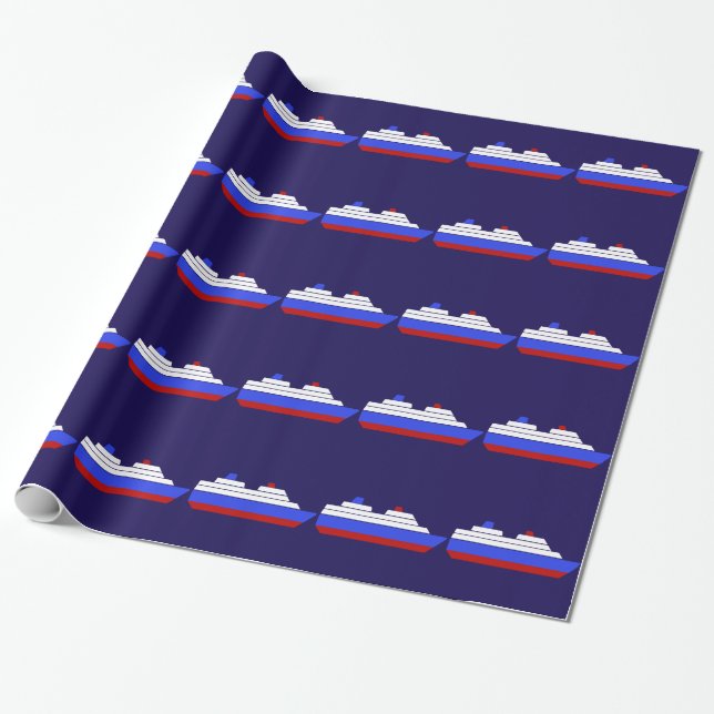 red and blue Sea Ship Pattern Wrapping Paper (Unrolled)