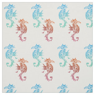 Red and Blue Seahorses Pattern Fabric