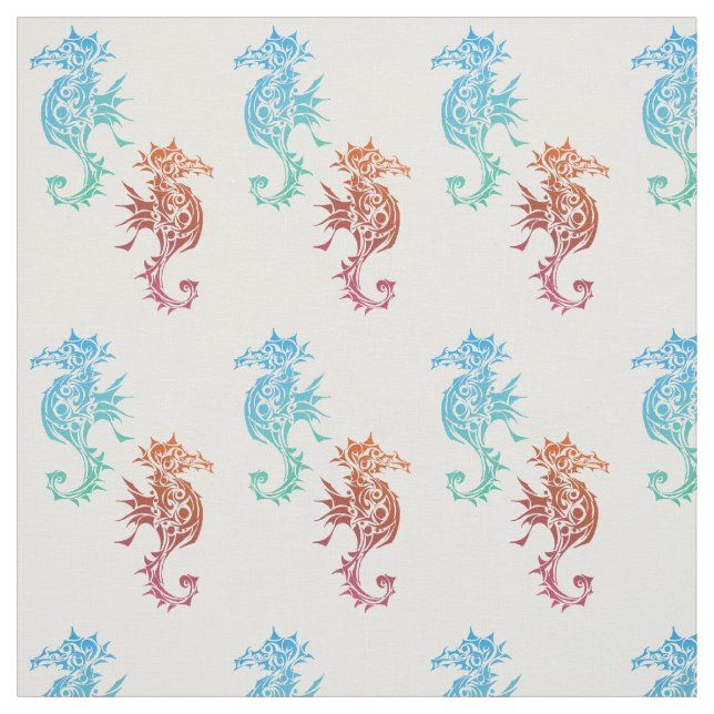 Red and Blue Seahorses Pattern Fabric (Swatch)