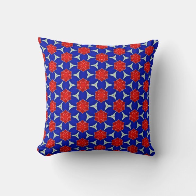 Red and Blue Snowflakes Cushion (Front)
