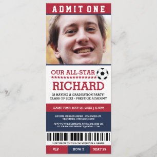 Red and Blue Soccer Graduation Party Invites