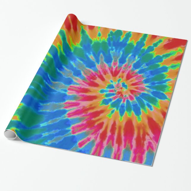 Red and Blue Spiral Tie Dye Wrapping Paper (Unrolled)