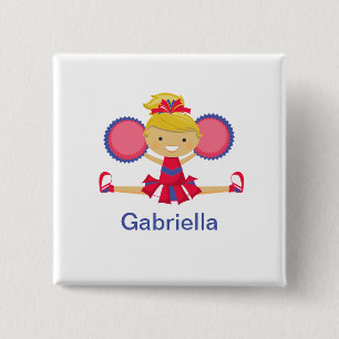 Red and Blue Spirit Girl Cheerleader Square Button