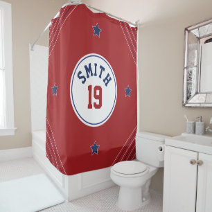 Red and Blue Sport Theme Shower Curtain