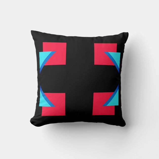 Red and blue square triangle black throw pillow (Front)