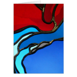 Red and Blue Stained Glass Abstract Greeting Card