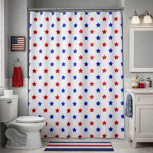 Red and Blue Star Pattern White Background Shower Curtain