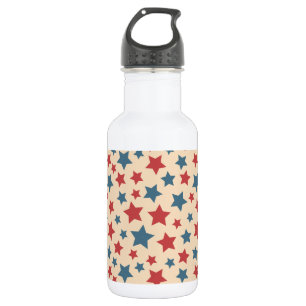Red and Blue Stars, 4th of July, Beige Background 532 Ml Water Bottle
