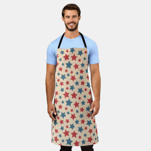 Red and Blue Stars, 4th of July, Beige Background Apron