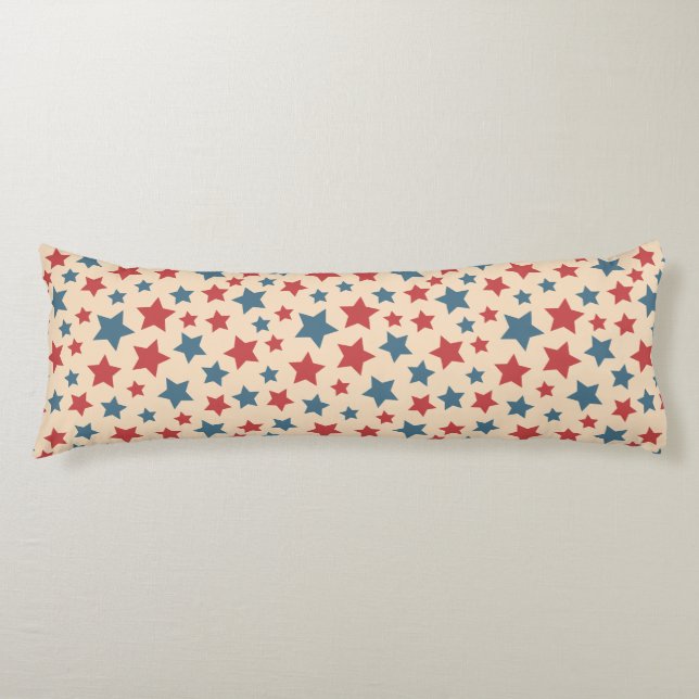 Red and Blue Stars, 4th of July, Beige Background Body Cushion (Front)