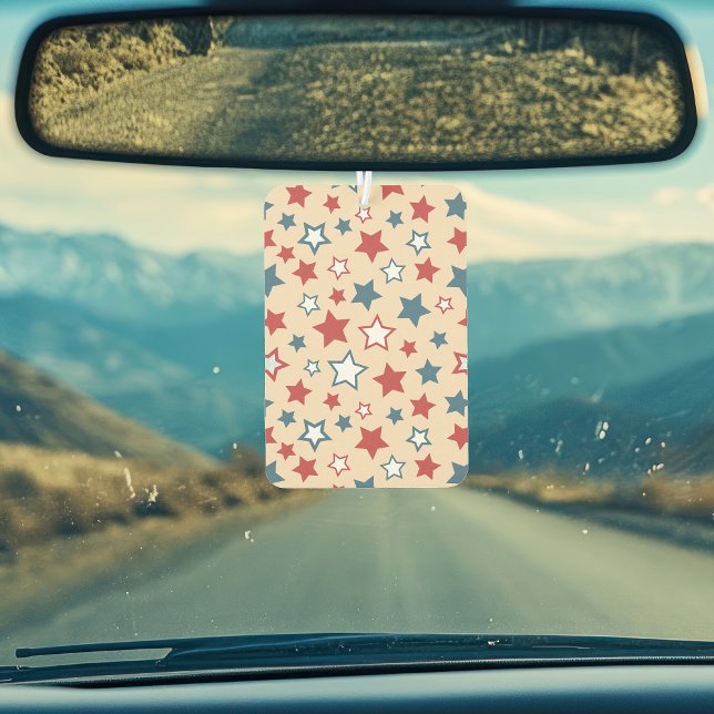 Red and Blue Stars, 4th of July, Beige Background Car Air Freshener (Creator Uploaded)