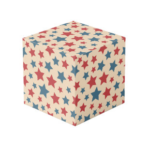 Red and Blue Stars, 4th of July, Beige Background Cube