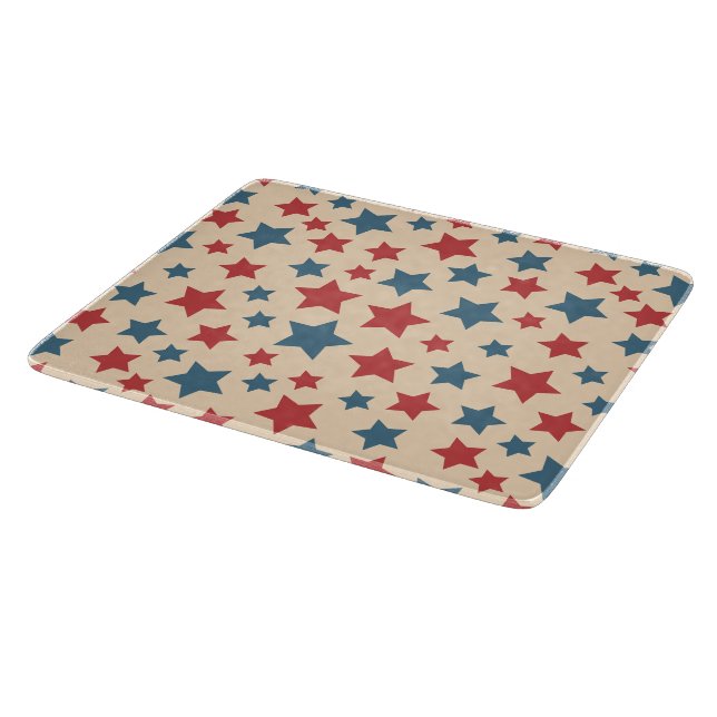 Red and Blue Stars, 4th of July, Beige Background Cutting Board (Corner)