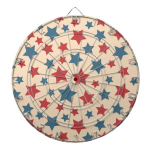 Red and Blue Stars, 4th of July, Beige Background Dartboard