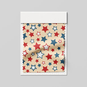 Red and Blue Stars, 4th of July, Beige Background Fabric