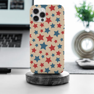 Red and Blue Stars, 4th of July, Beige Background iPhone 15 Pro Max Case