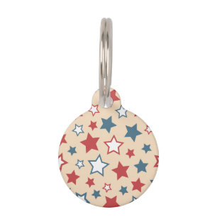 Red and Blue Stars, 4th of July, Beige Background Pet Tag