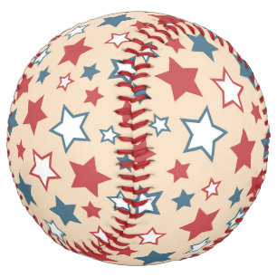 Red and Blue Stars, 4th of July, Beige Background Softball