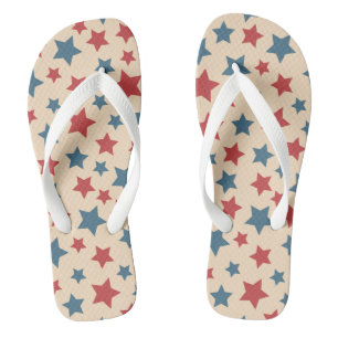 Red and Blue Stars, 4th of July, Beige Background Thongs