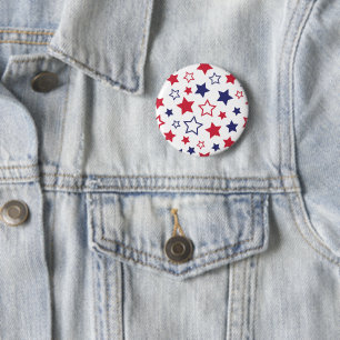 Red and Blue Stars, 4th of July, White Background 6 Cm Round Badge