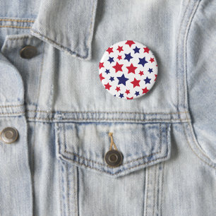 Red and Blue Stars, 4th of July, White Background 6 Cm Round Badge