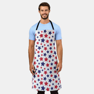 Red and Blue Stars, 4th of July, White Background Apron