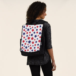 Red and Blue Stars, 4th of July, White Background Backpack