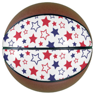 Red and Blue Stars, 4th of July, White Background Basketball