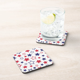 Red and Blue Stars, 4th of July, White Background Coaster