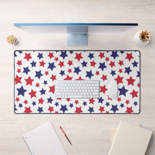 Red and Blue Stars, 4th of July, White Background Desk Mat