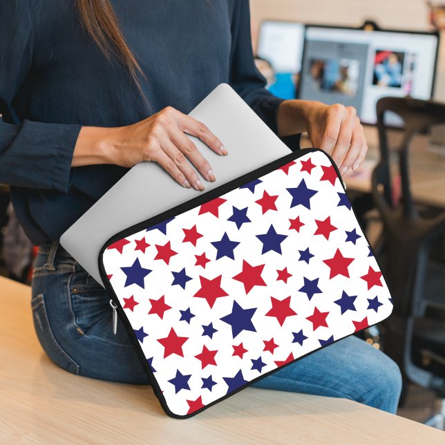 Red and Blue Stars, 4th of July, White Background Laptop Sleeve (Creator Uploaded)