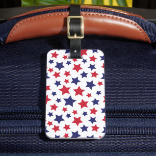 Red and Blue Stars, 4th of July, White Background Luggage Tag