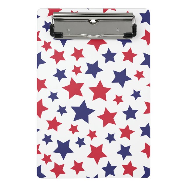 Red and Blue Stars, 4th of July, White Background Mini Clipboard (Front)