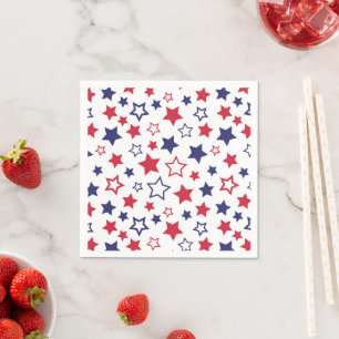 Red and Blue Stars, 4th of July, White Background Napkin
