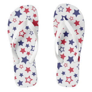 Red and Blue Stars, 4th of July, White Background Thongs
