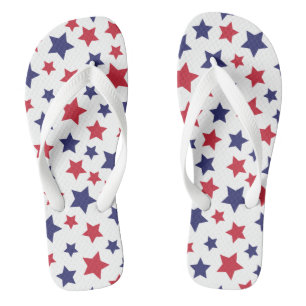 Red and Blue Stars, 4th of July, White Background Thongs