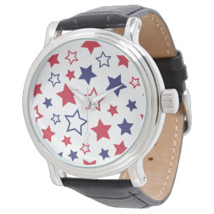 Red and Blue Stars, 4th of July, White Background Watch