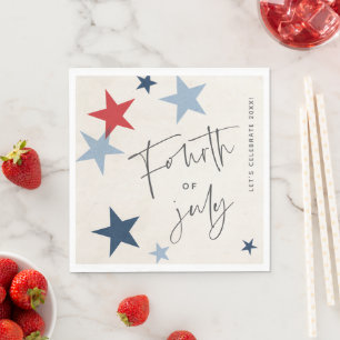 Red and Blue Stars American 4th of July Party Napkin